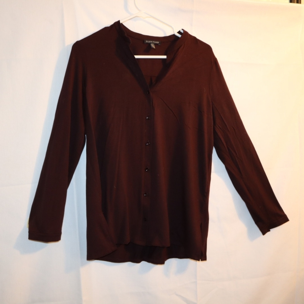 Eileen Fisher Burgundy Tencil Blend Long Sleeve Top Size Small - Picture 3 of 8